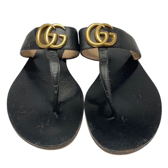 Gucci Marmont GG Thong Sandals EU 36 US 6 Black Flat Flip Flop Slide Interlock - Picture 3 of 12
